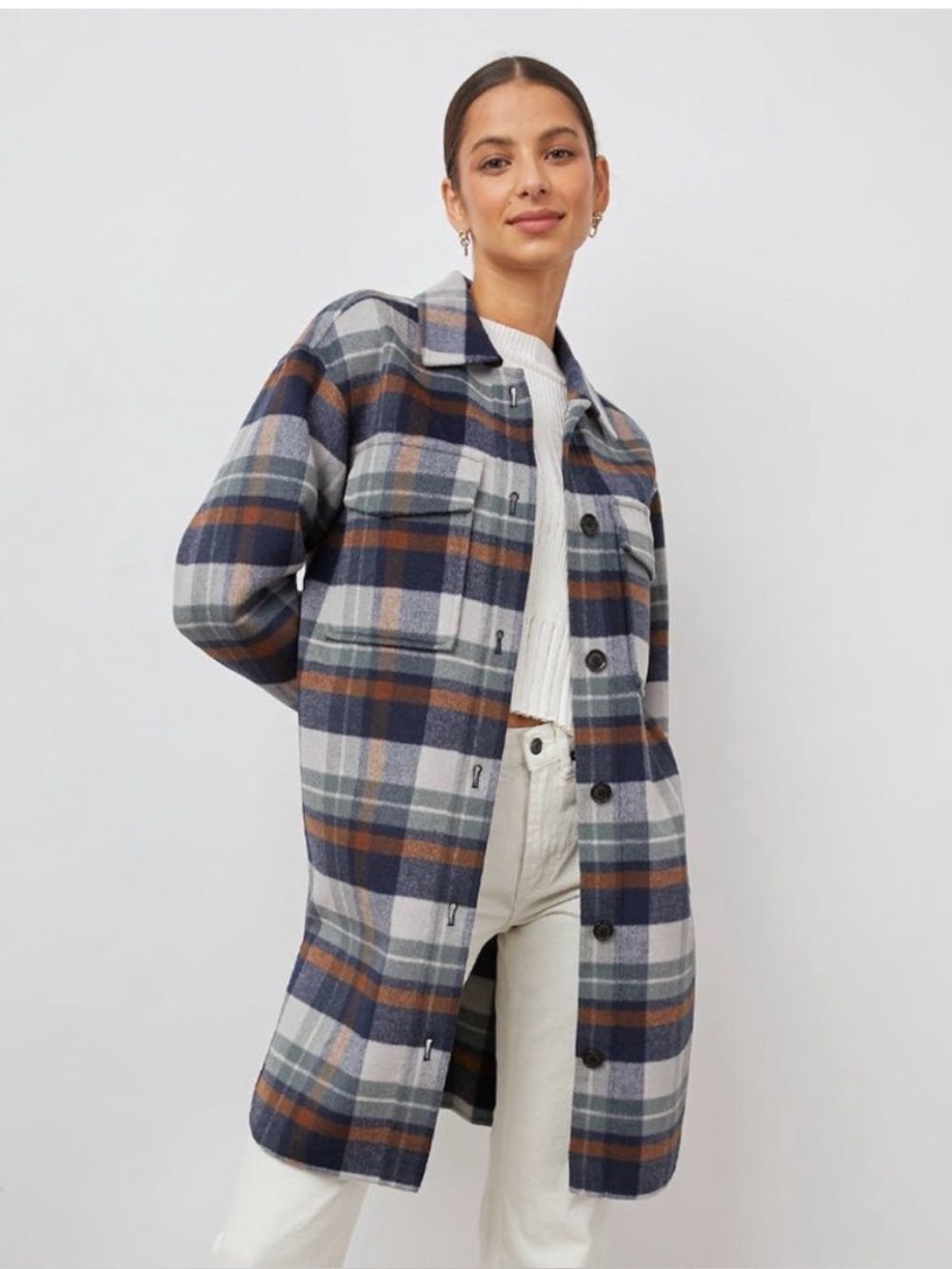 RAILS Jaro Wool-Blend Vail Plaid Coat Long Line Small Shirt Jacket Shacket